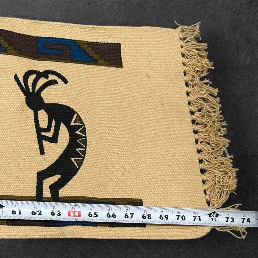 El Paso Saddleblanket Co Table Runner Kokopelli 72x13 Beige Cotton EUC